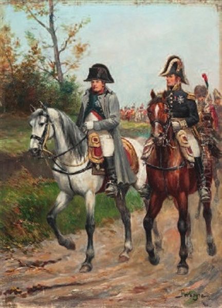 Kaiser Napoleon (1769-1821) Und Marschall Ney (1769-1815) Zu Pferd, Gefolgt Von Einer Husareneinheit Des 6. Oder 9. Regiments Oil Painting by Paul Emile Leon Perboyre