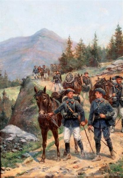 Chasseurs Alpins En Randonnee Oil Painting by Paul Emile Leon Perboyre