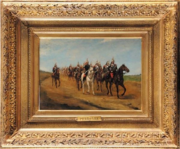 Les Cuirassiers En Campagne. Iiie Republique Oil Painting by Paul Emile Leon Perboyre