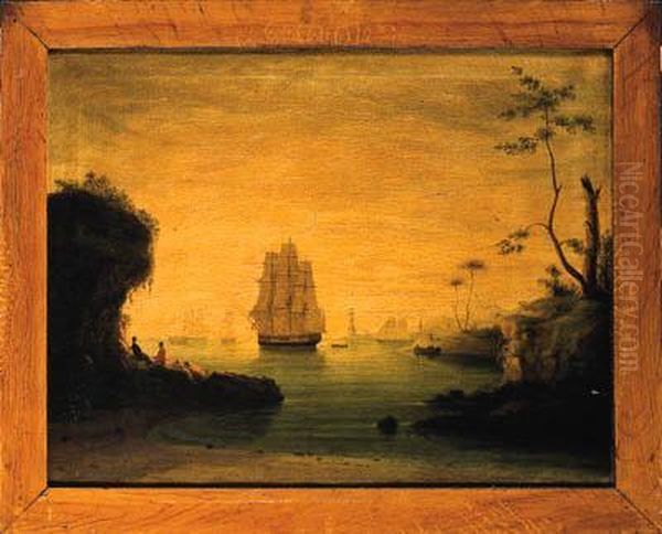 A View Of A Harbor, 1820-1830 Oil Painting by John Samuel Blunt