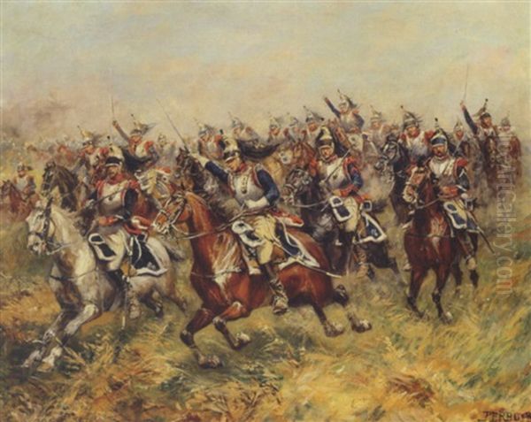 Charge De Curraissers A Lena Oil Painting by Paul Emile Leon Perboyre