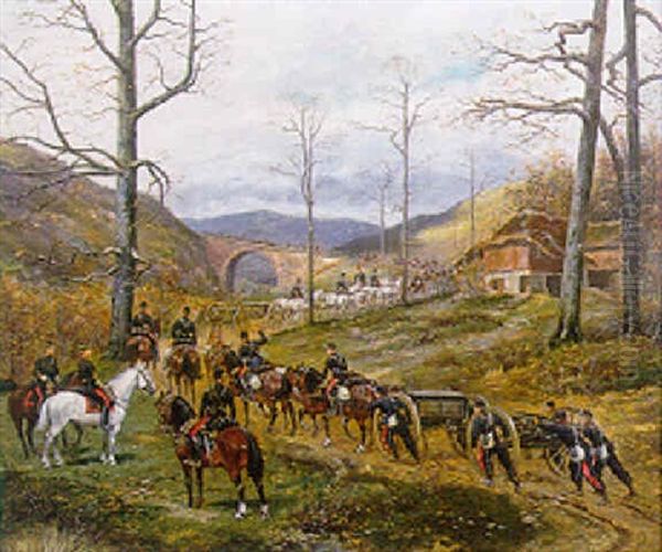 The French 90th Battery Of Horse Artillery Moving Up To Rezonville, 1870 Oil Painting by Paul Emile Leon Perboyre