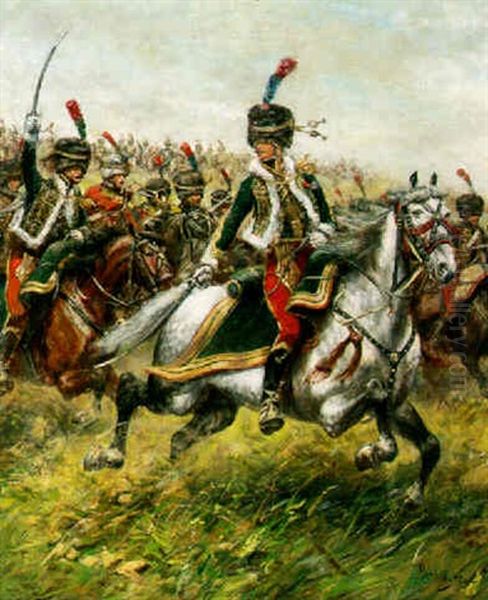 Charge Of The Hussars Oil Painting by Paul Emile Leon Perboyre