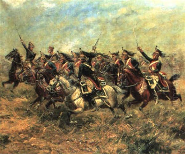 Charge Of The Napoleonic 3rd Dragoons Oil Painting by Paul Emile Leon Perboyre