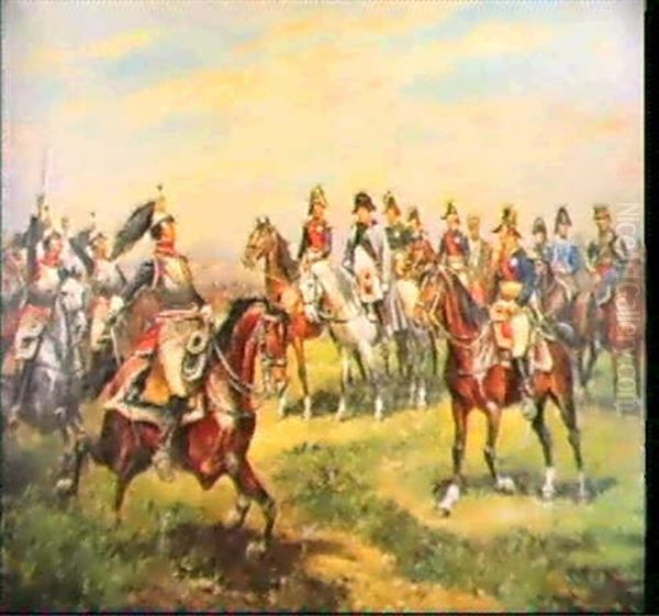 Le Salut Des Cuirassiers A L'empereur Napoleon Ier Et       Etat Major Oil Painting by Paul Emile Leon Perboyre