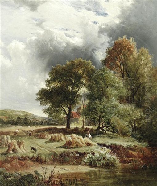 Harvest Under An Approaching Storm Oil Painting by Sidney Richard Percy