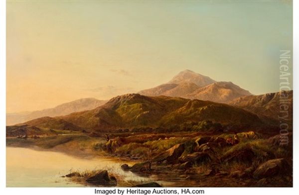 A Mountain Lake In Evening Light Oil Painting by Sidney Richard Percy