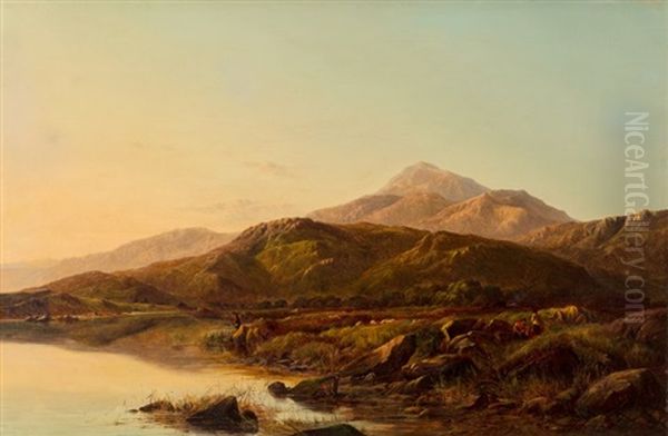 A Mountain Lake In Evening Light Oil Painting by Sidney Richard Percy