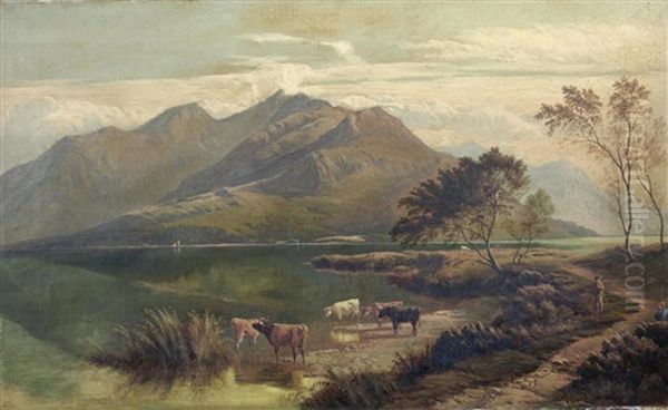 A Mountain Landscape Oil Painting by Sidney Richard Percy