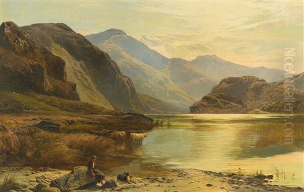 Resting By The Lake In An Evening Glow Oil Painting by Sidney Richard Percy