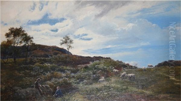 Tending Sheep On A Cliff Top Oil Painting by Sidney Richard Percy