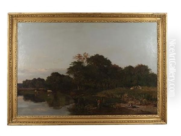 Figures By The River Bank Oil Painting by Sidney Richard Percy