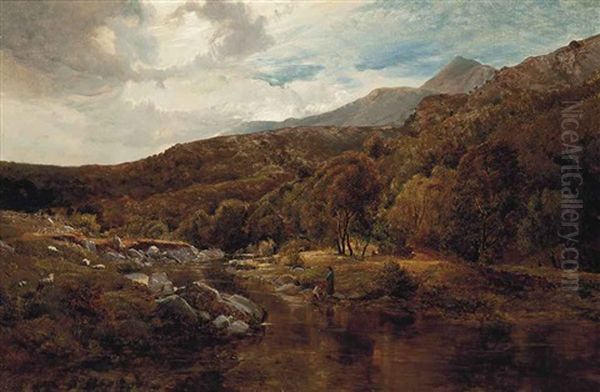 A Welsh Valley Oil Painting by Sidney Richard Percy