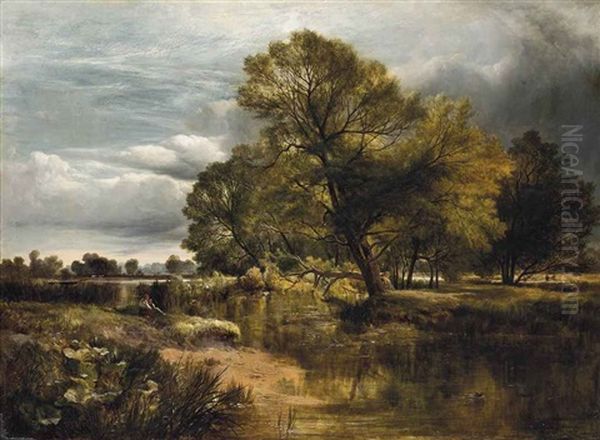 A Peaceful Day On The Riverbank Oil Painting by Sidney Richard Percy