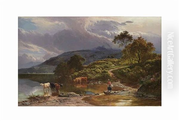 Cattle Watering On The Barmouth Estuary, North Wales Oil Painting by Sidney Richard Percy