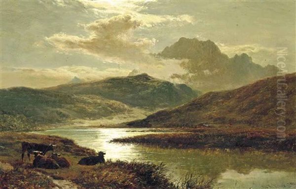 Cattle At The Edge Of A Lake, Traditionally Identified As Broadford, Isle Of Skye Oil Painting by Sidney Richard Percy