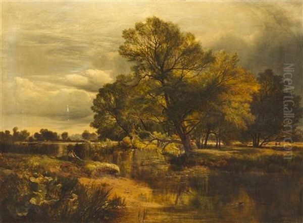 Streamside Oil Painting by Sidney Richard Percy