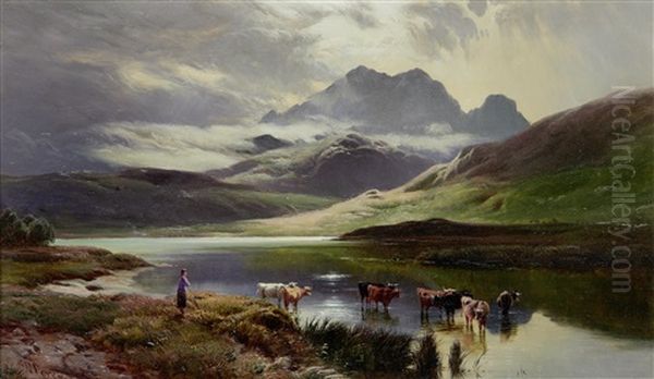 Highland Cattle Oil Painting by Sidney Richard Percy