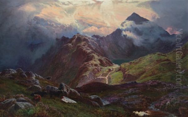 Snowdon (from Above Llyn Llydow, North Wales) Oil Painting by Sidney Richard Percy