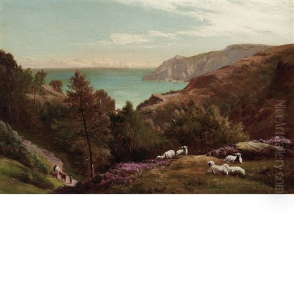 Sheep Grazing On A Hilltop Oil Painting by Sidney Richard Percy