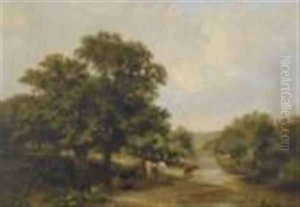 River Landscape Oil Painting by Sidney Richard Percy