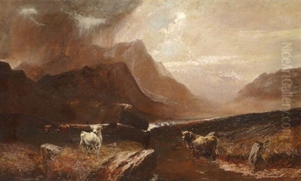 Highland Landscape With Cattle Oil Painting by Sidney Richard Percy