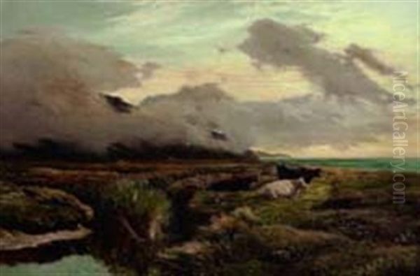 Highland Landscape With Cattle Resting Near The Shore Oil Painting by Sidney Richard Percy