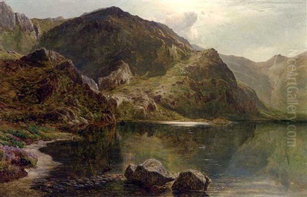 Heron By A Lake, With A Mountainous Landscape Beyond Oil Painting by Sidney Richard Percy