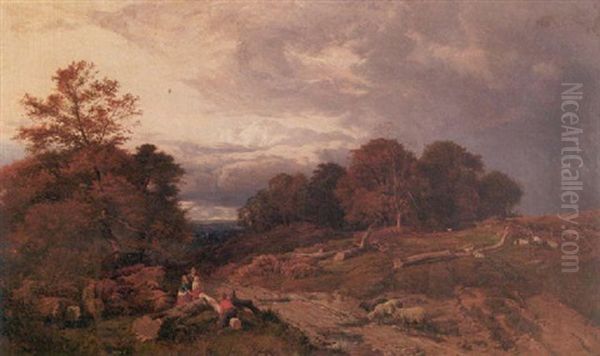 Children Playing In A Landscape Oil Painting by Sidney Richard Percy