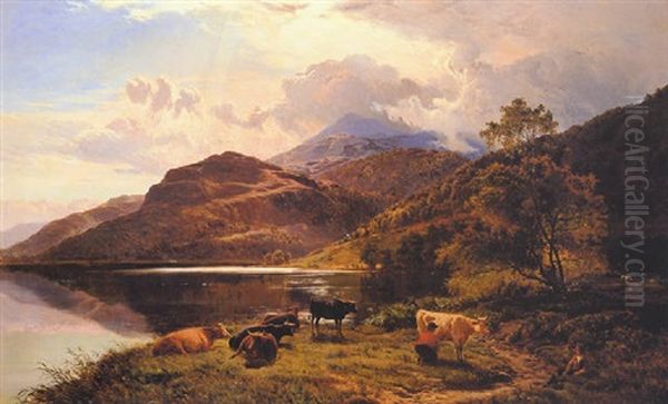 Cattle Watering Near Barmouth, North Wales Oil Painting by Sidney Richard Percy