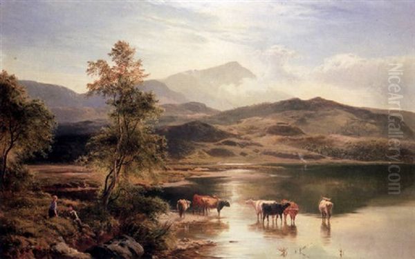 Landscape With Cattle And Figures Oil Painting by Sidney Richard Percy