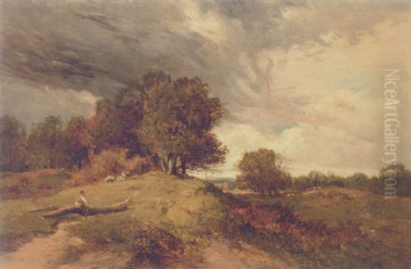 A Shepherd Resting In A Wooded Landscape Oil Painting by Sidney Richard Percy