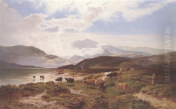 Driving Cattle To Water Oil Painting by Sidney Richard Percy