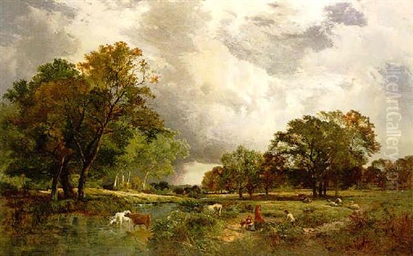 Gathering Faggots By The Stream Oil Painting by Sidney Richard Percy