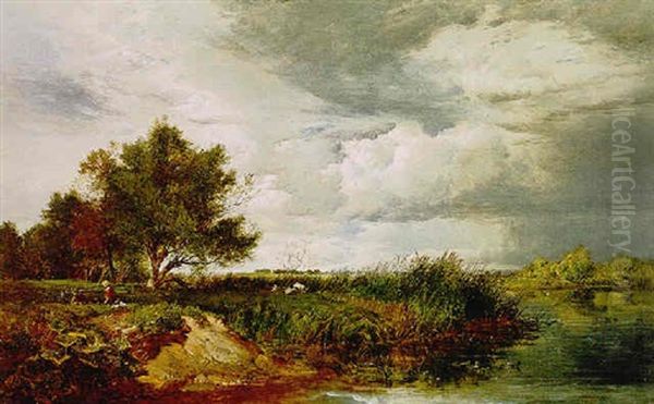 A Picnic On The Banks Of The River Oil Painting by Sidney Richard Percy