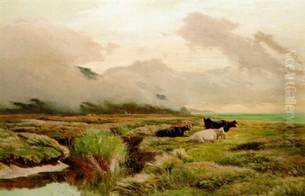 Cattle In A Coastal Landscape Oil Painting by Sidney Richard Percy