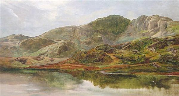 Mountainous Lake Scene Oil Painting by Sidney Richard Percy