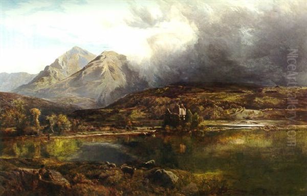 The Gathering Storm, A View Of Kilchurn Castle, Loch Awe With A Storm Threatening Oil Painting by Sidney Richard Percy