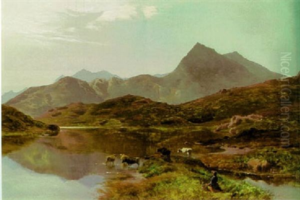 Snowdon, From Llyn-y-cwm, Flynnon Oil Painting by Sidney Richard Percy