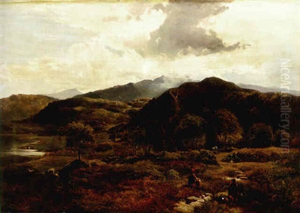 Figures On A Mountainous Landscape Oil Painting by Sidney Richard Percy