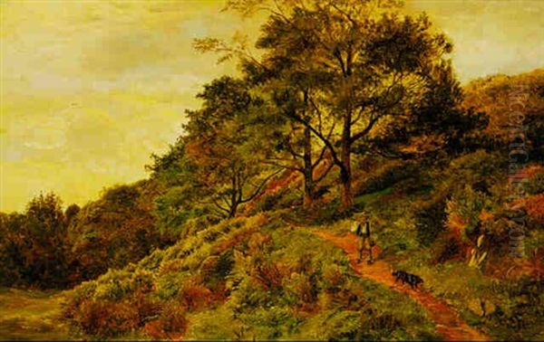 British Landscape With Man And Dog Oil Painting by Sidney Richard Percy