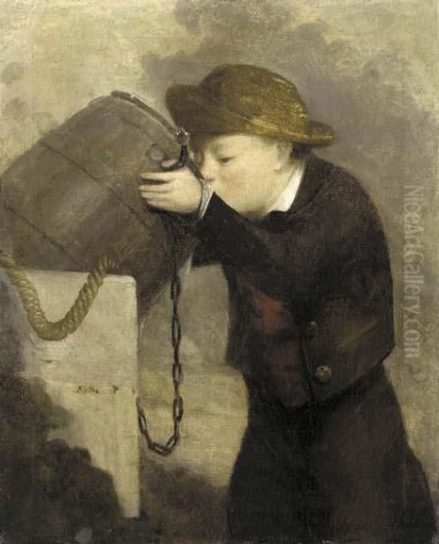 Boy Drinking From A Barrel Oil Painting by David Gilmour Blythe