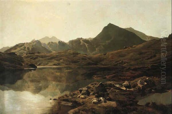 Llyn Y Cwym Flynnon, North Wales Oil Painting by Sidney Richard Percy