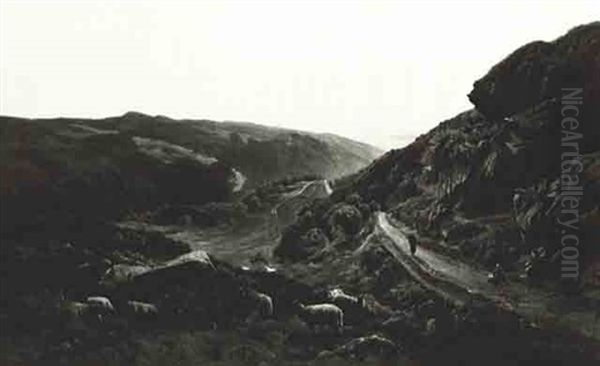 No.1 The Road To The Rhaiads Dam Near                       Maentwrog, North Wales Oil Painting by Sidney Richard Percy