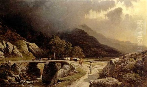 The Old Pine Bridge At Beddgelert, North Wales Oil Painting by Sidney Richard Percy