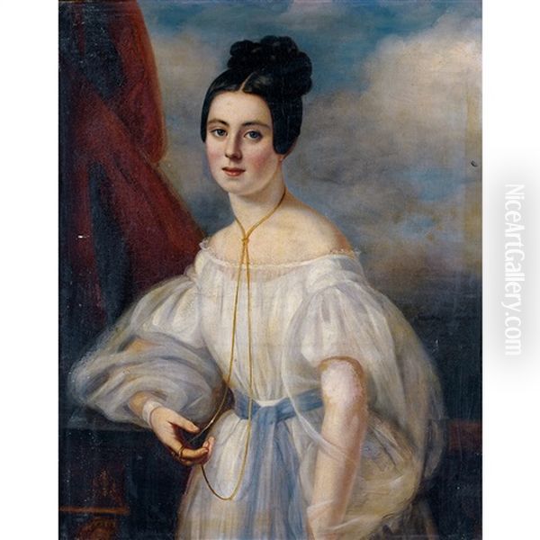 Portrait De Madame Ferdinand De Lesseps Nee Agathe Delamalle Oil Painting by Pauline Perdreau