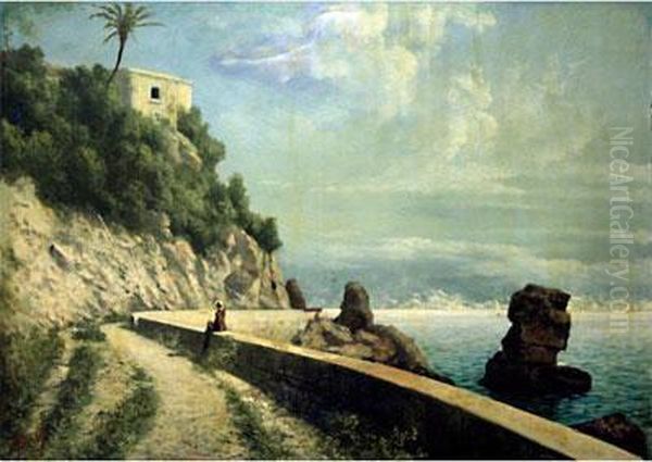 Scorcio Di Costa Ligure Con Figura Oil Painting by Giacinto Bo