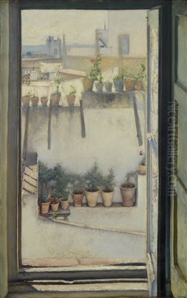 Ventana Con Azoteas Oil Painting by Jose Arpa Y Perea