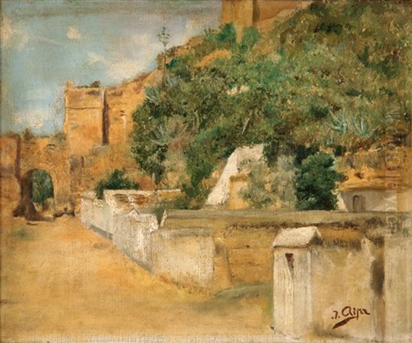 Arrabal Del Castillo De Alcala De Guadaira, Arco De San Miguel Oil Painting by Jose Arpa Y Perea