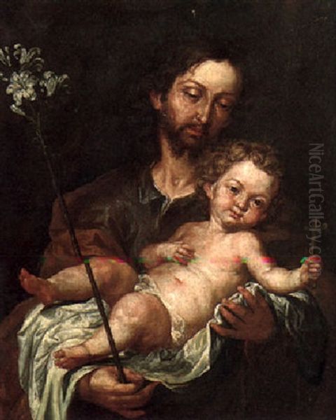 Saint Joseph With The Infant Christ Oil Painting by Antonio de Pereda y Saldago